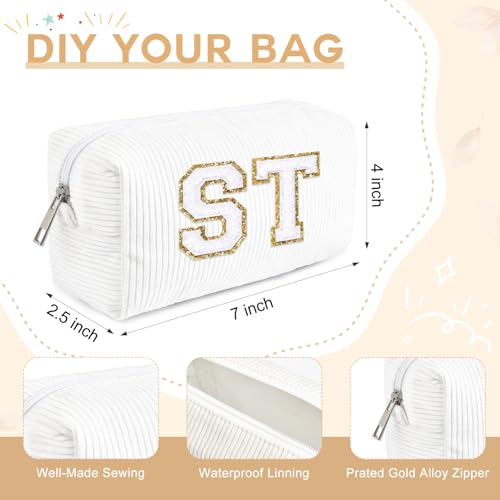 SOIDRAM Makeup Bag Preppy Cosmetic Bag Bulk Makeup Pouch Personalize Travel Toiletry Bag Organizer Cute DIY Makeup Brushes Storage Bag for Women - color: Corduroy white, size: 6 Pack