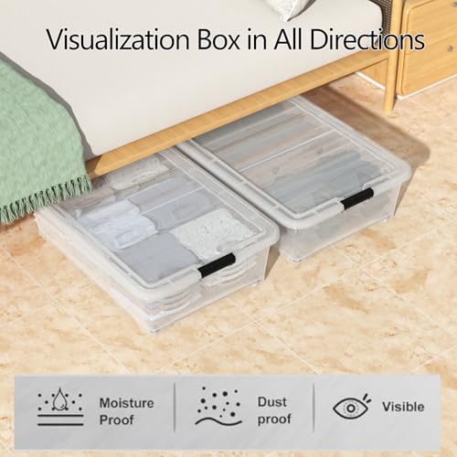 50 Quart Plastic Under Bed Storage Boxes, Clear Under Bed Storage Containers with Wheels, 3-Pack - size: 50L