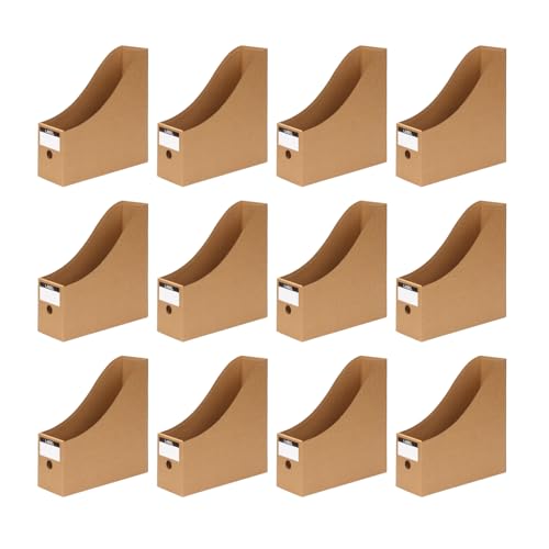 12 Pcs Cardboard Magazine File Holder Boxes with Labels, Magazine Holder Desk Organizer for Documents Storage, Foldable Folder Holder File Organizer Box Vertical File Folder Box for Desk