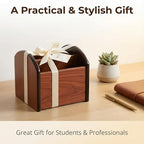 Wooden Desk Organizer with 4 Compartments, Remote Control Holder, Office Storage Caddy, 360-degree rotation Black and Brown Desk Organizer for Office Supplies