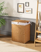 Greenstell Laundry Hamper No Install Needed, Divided Clothes Hamper with 2 Removable Liner Bags, 90L Handwoven Synthetic Rattan Laundry Basket with Lid and Handles, Foldable Natural - color: Natural, size: 90L (18.3x13.3x24.0 Inches)