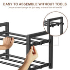 2-Tier Expandable Shoe Rack,Adjustable Shoe Shelf Storage Organizer Heavy Duty Metal Free Standing Shoe Rack for Entryway Closet Doorway (Black) - size: 2 Tier