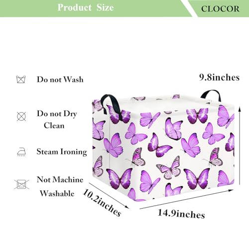 CLOCOR Rectangular Storage Basket,Collapsible Cute Pattern Storage Bin,Waterproof Books Box with Handles,Gift Basket(Deeppurple Butterfly) - color: Deeppurple Butterfly