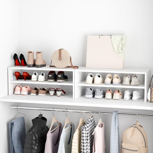 Whitmor Stackable 28" Extra Wide 2-Shelf Storage Organizer, Stackable Wood Combination Shoe Organizer Racks Shelves for Closets, Entryway, Hallway, Garage,White,2 Pack - color: White, size: 28 INCH X2