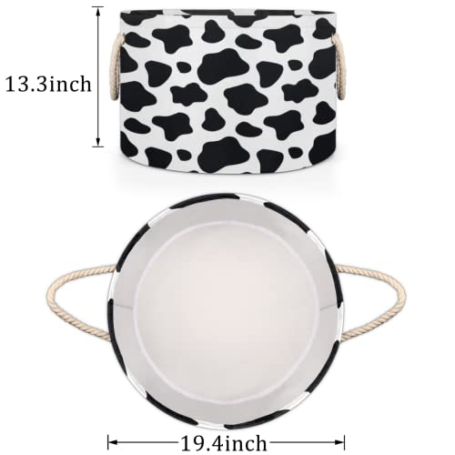 Pardick Large Round Storage Basket Black ans White Cow Skin Collapsible Circle Storage Bin Laundry Hamper With Handle for Kids Toy Blanket Dirty Clothes Towel Living Room Nursery Storage Organizer - color: D:Cow Skin