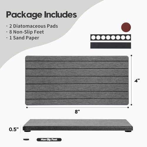Razborci 2PCS Diatomite Water Absorbing Stone Drying Tray Mat for Bathroom & Kitchen Counter, Instant Dry Drink Bar Coaster, Vanity Sink Caddy Organizer, Dish Soap Sponge Holder, Dark Gray, 8"x3.8" - color: 2pcs - 8"x 3.8" - Dark Gray