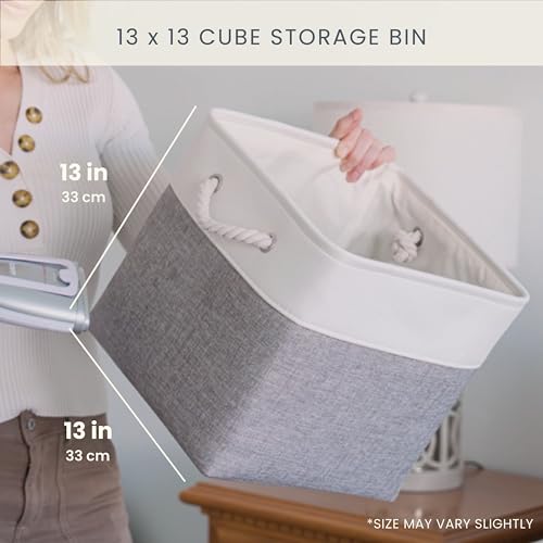 OrganiHaus 13x13 Cube Storage Bins 4 Pack, Foldable Cube Storage Organizer w/ Rope Handles, Collapsible Fabric Bins for Toys, Clothes & Closet Organization, Fabric Square Baskets - Gray/White - color: Gray Base / Off-White, size: 4 pcs (13x13)