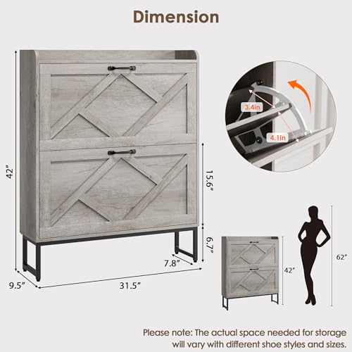 Nicetree Shoe Cabinet Storage for Entryway,Narrow Shoe Storage Cabinet, Space-Saving Shoe Organizer Cabinet, Vertical Entryway Solution for Foyer, Mudroom, Gray - color: Toasted Gray, style: 2-Drawers