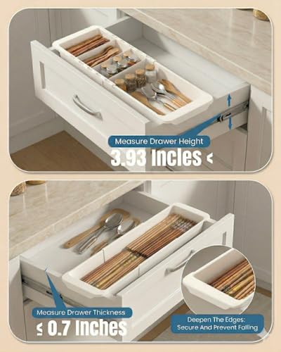 Deep Drawer Organizer Office, Expandable Storage Trays with Adjustable Dividers, 18.11” White Plastic Storage Tray for Office Supplies, Kitchen,Bathroom,Junk & Tool Drawers, Makeup - 2 Pack