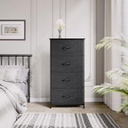 YITAHOME Storage Tower with 4 Drawers - Fabric Dresser, Organizer Unit for Bedroom, Living Room, Closets - Sturdy Steel Frame, Easy Pull Fabric Bins & Wooden Top - color: Cool Black Grey Ash, style: 4-Drawer