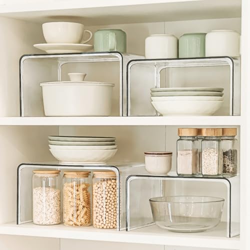 Clear Spice Rack Shelves, Pantry Organizers and Storage Set of 4, Display Shelf Organizer, Room Bathroom Desk Shelf Countertop Organization and Storage, Ideal for Kitchen Cabinet Organizer Shelf - size: Set of 4