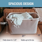 CleverMade Collapsible Laundry Basket LUXE 2 Pack – 60L (16 Gal) Foldable Cotton Blend Clothes Hamper with Vegan Leather Accents, Reinforced Handles, Space Saving Laundry Bin Holds 55 lbs - Mocha - color: Mocha Cream