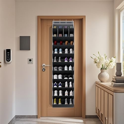 KYEVIS 10-Tier Large Size Over the Door Shoe Organizer, 20 Pairs Hanging Shoe Rack for Closet with Deep Pockets, Space-Saving Storage for Sneakers, Boots Heels (Black) - color: Black