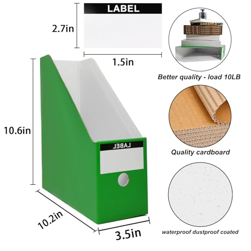 Limitliho Green Cardboard Magazine Holder (2 Pack), Magazine File Holder for Desk, Sturdy Book Bins for Classroom, Vertical File Folder Organizer, 10.6'' H×10.2'' L ×3.5''W Inch Magazine Rack - color: Green, size: 2 Pack