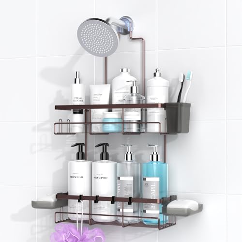 AKTECKE Shower Caddy Hanging Bathroom Organizer: Rustproof Shelf for Inside Shower - No Drilling, Over Showerhead - Bath Shelves for Shampoo, Soap - Bronze - color: Bronze