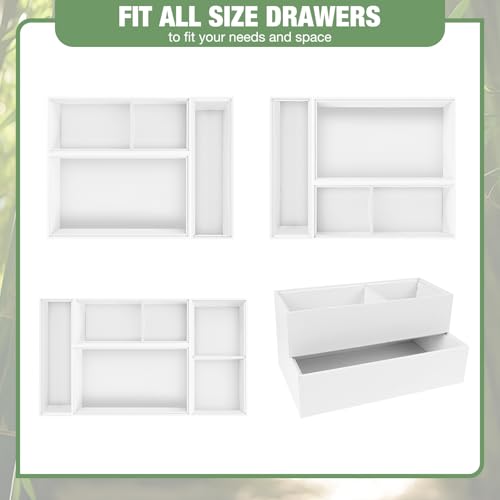 Bamboo Drawer Organizer,5 PCS White Bathroom Tray&Desk Organizers and Storage,Cabinet Divider With Removable Silverware Organization for Kitchen,Utensils,Junk,Office,Makeup - color: White, size: 5PCS