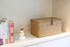 DOKOT Rectangular Handwoven Seagrass Storage Basket with Lid for Shelves and Home Organizer Bin, (M (12"x7"x6"H), Natural) - size: M (12"x7"x6"H)