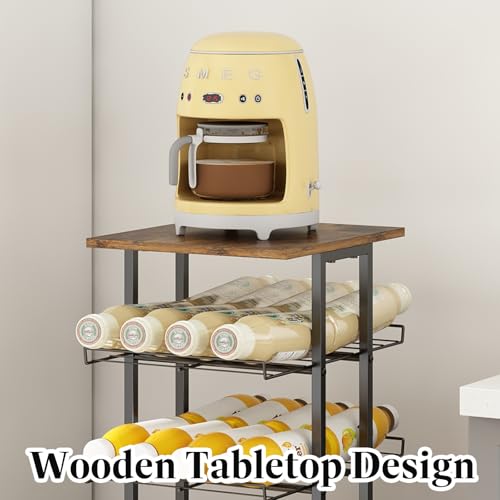 GILLAS 6 Tier with Wooden Top Water Bottle Storage with Wooden Tabletop,Metal Beverage Can Rack,Large Capacity Bottled Rack Water Bottle Holder Stand for Cabinet,Countertop Kitchen,Party,Black - size: 6 Tier With Wooden Top