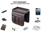 Anti Slip Armchair Caddy w/Detachable Wooden Snack Tray PU Leather Armrest Cup Holder Couch Arm for Recliner w/ 1 Big Pocket, 3 Small Pockets, Remote Control (Dark Chocolate), 10.5Wx30L - color: Dark Chocolate