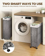 Greenstell Laundry Hamper with Wheels, 17.4 Gallon (66L) Slim Laundry Basket with 2 Removable Liner Bags & 2 Mesh Bags, Narrow Rattan Clothes Hamper for Bedroom, Laundry Room, Bathroom, Grey - color: Grey, size: 66L (19.7 x 7.9 x 27.6 inches)