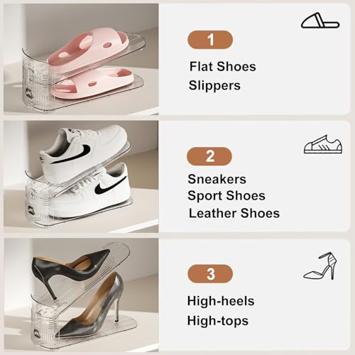 12Pack Shoe Slot Organizer Clear Shoe Stackers Organizers for Closet Space Saver 50% Shoes Display Shelf Rack Holders Zapateras Organizers - size: Clear 12PACK