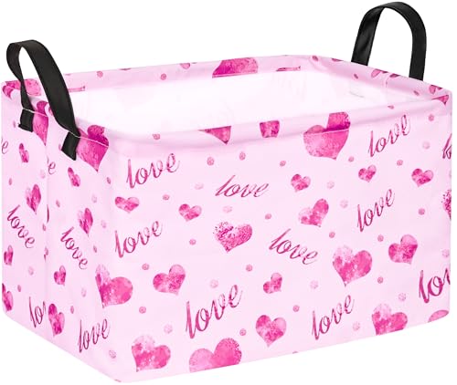Rec Heart Print Box Hamper Storage Basket Collapsible Organizer Bin Gift Shelf Baskets for Home and Kitchen Storage - color: Purple love