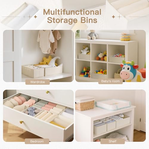 Criusia Drawer Organizer Clothes, 14 Pack Dresser Organizer for Baby Clothes, Underwear, Sock- Foldable Closet Organization and Storage Dividers Bins for Nursery, Bedroom and Dorm (Beige) - color: Beige, size: 14PACK
