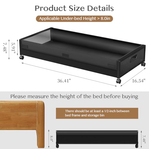 Under Bed Storage with Wheels,2 Pack Under Bed Storage Containers with Clear Lids,Under the bed storage Organizer Bins, Large Rolling Under Bed Metal Drawer for Clothes,Shoes,Blankets