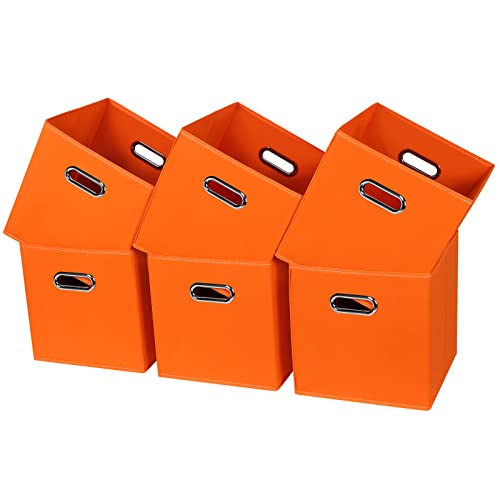 Black Fabric Cubby Storage Bins,13x13x13 Inches ,Cube Organizer Bin Foldable Storage Boxes with Dual Handles Fabric Organizer Box and collapsible Storage basket,Set of 6,Orange - color: Orange, size: 6 Pack