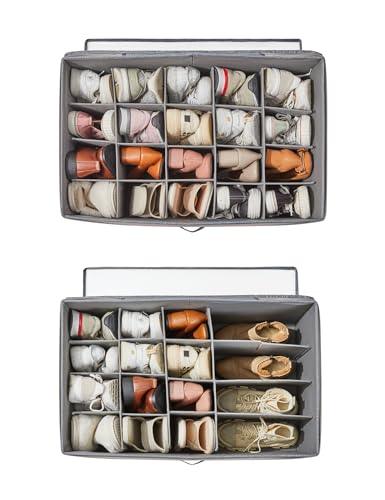 Berdeng Shoe Storage Organizer for Closet, Shoe Box Organizer, Space Saving Foldable Shoe Rack, Shoe Storage Cabinet with Clear Cover and Reinforced Handles, Fits 20 Pairs, Black - color: Black