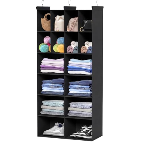 Ofiray-home 6 Tier Hanging Closet Organizer, 16 Compartments Sweater Organizer for Closet with 3 Sturdy Hooks, Closet Organizers and Storage, Wardrobe, Rv, Garment Rack, Black - color: Black, size: 6-Tier