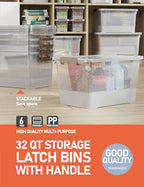 WYT 32 Qt Plastic Clear Storage Bin with Durable Lids and Latching Buckle, 6-Pack Tote Organizing Box Stackable and Nestable - size: 32qt - 6 pack