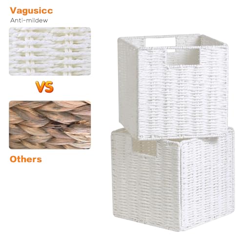 Vagusicc Wicker Storage Basket, Set of 2 Hand-Woven Wicker Baskets for Organizing, Foldable Cube Storage Basket Bins, 13 Inch Large Wicker Storage Baskets for Shelves & Decor, White (13''x13''x13'') - color: White, size: 13'' x 13'' x 13''
