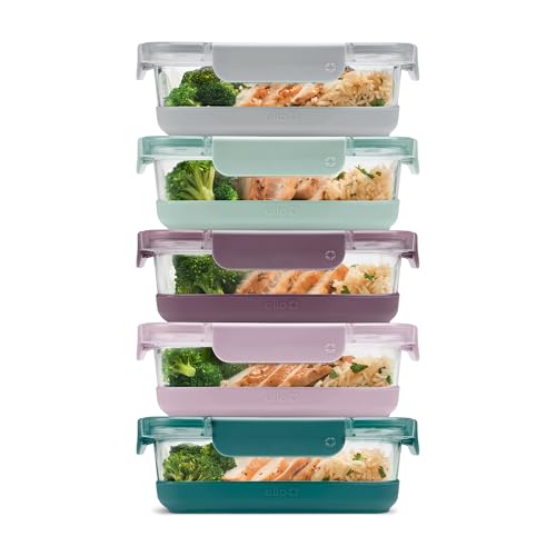 Ello Duraglass 3.4 Cup Meal Prep Sets 10Pc, 5 Pack Set- Glass Food Storage Container with Silicone Boot and Airtight BPA-Free Plastic Lids, Dishwasher, Microwave, and Freezer Safe, Garden Goals - color: Garden Goals with Boot, size: 3.4 Cup