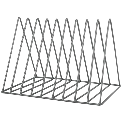 EASEPRES Vinyl Record Holder Storage, 9 Slot Metal Magazine Book Album Display Rack, Stylish Triangle Desktop File Sorter Organizer for Home Office, Grey - color: Grey