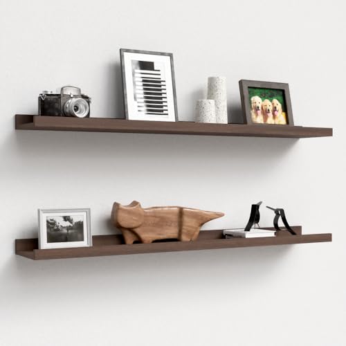 Boswillon 35.3 Inches Long Floating Shelves Wall Mounted, 2 Set Farmhouse Wall Shelf for Bedroom, Nursery Book Shelf with Lip, Picture Ledge Shelf for Decor Living Room Bathroom Kitchen - Walnut - color: Walnut, size: 35.4 In