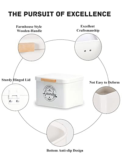 SACREDAY Laundry Pods Holder with Hinged Lid, Farmhouse Space-Saving Metal Container for Laundry Room Decor Organization and Storage, Detergent Dispenser for Efficient Laundry Room Use(Cream) - color: Cream