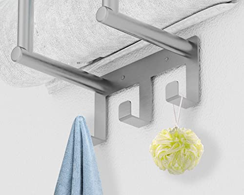 Towel Racks for Bathroom Wall Mounted, Bethom Towel Rack with Shelf and 3 Hooks, Brushed Nickel Towel Storage Holder Wall for Large Rolled Towels - color: Brushed Nickel, size: Round Tube