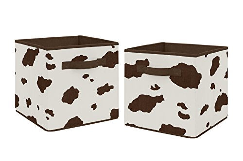 Sweet Jojo Designs Brown and Cream Cow Print Foldable Fabric Storage Cube Bins Boxes Organizer Toys Kids Baby Childrens for Wild West Collection Set of 2 - color: Cow