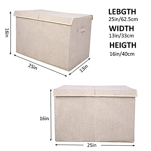 popoly Large Toy Box Chest Storage with Flip-Top Lid, Collapsible Kids Storage Boxes Container Bins for Toys, Playroom Organizers, 25"x13" x16"(Linen Beige) - color: Large Beige