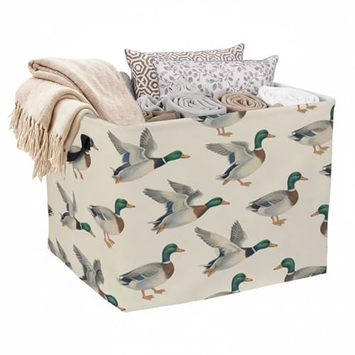 56L Mallard Duck Laundry Basket Clothes Hamper with Handles,Foldable Blanket Storage Large Laundry Hamper with Waterproof PE,Toy Storage Bin Organizer,Cube Clothes Organizer,Home Decor - color: Mallard Duck