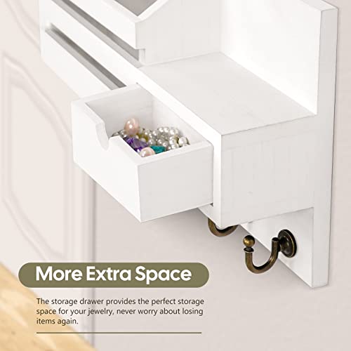 FifthQuarter Key Holder Wall Mount: Key and Mail Holder for Wall with 6 Hooks and Storage Drawer, Easy Installation Key Rack for Entryway Home Decor (A-White) - color: A-White