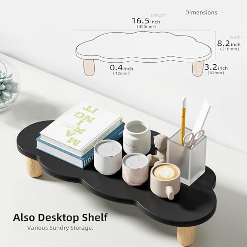 AFOOYO Monitor Stand Riser,Cloud Shape Wood Computer Monitor Stand, 16.5IN Monitor Stand Riser, Multi-Purpose Desktop Organizer Riser for Computer,Laptop,Printer,TV,Black - color: Black, size: Cloud