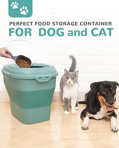30-35 Lbs Dog Food Storage Container Collapsible Dog Food Container with Airtight Lids, Wheels, Scoop and 2pcs Food Storage Containers, Large Pet food storage for Dog, Cat (Green) - color: Green