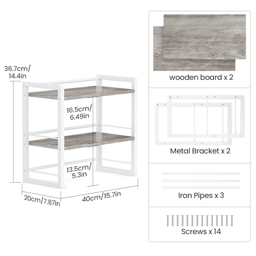 Office Desk Shelf Organizer, Wood Desktop Bookshelf Supplies Storage Rack, Shelf for Top of Desk and Dresser (Grey-2 Tier) - color: Grey