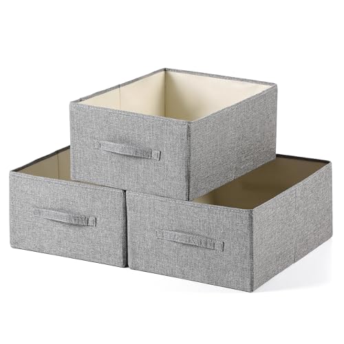 Linen Folding Storage Bins, 3 Pack Large Storage Baskets, Washable, Clothing Storage Bins with Handle, Closet Organizer for Storage Sweater,Sheets(dark grey, 18½"x13½"x8½") - color: dark grey, size: 18½"x13½"x8½"