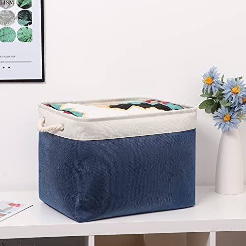 Bidtakay Fabric Storage Baskets with Handles for Organizing 16" x 11.8" x 11.8" Navy Blue Baskets [2-Pack] Shelf Baskets Large Canvas Collapsible Bins for Closet (White&Blue) - color: White&Blue, size: 2 Pack-L-16x11.8x11.8 In