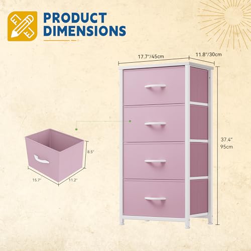 DWVO Storage Drawer with 4 Drawers - Fabric Dressers, Dresser for Bedroom, Living Room, Closets - Sturdy Steel Frame, Wooden Top & Easy Pull Fabric Bins - color: Pink, style: 4-Drawer