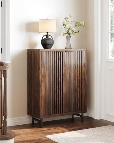 LITTLE TREE 6-Tier Shoe Cabinet with Doors for Up to 24 Pairs, Large Wooden Shoe Storage Cabinet with Adjustable Shelves, Retro Freestanding Shoe Organizer Cabinet for Entryway, Hallway, Dark Walnut - color: Dark Walnut