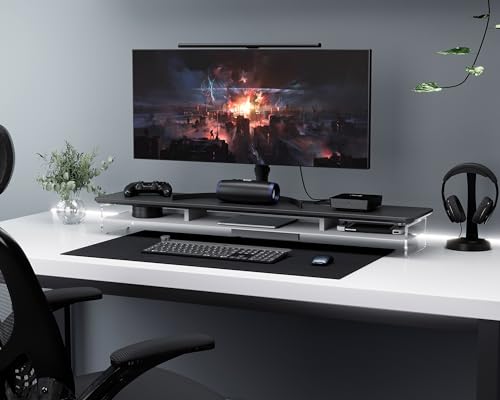 Fenge Acrylic Monitor Stand Riser, 42.5 Inches Dual Monitor Stand with Metal Storage, 2 Tier Acrylic Computer Riser for Desk, Clear Laptop Stand for PC, Laptop, Printer, TV, Black - color: Black, size: 42.5in